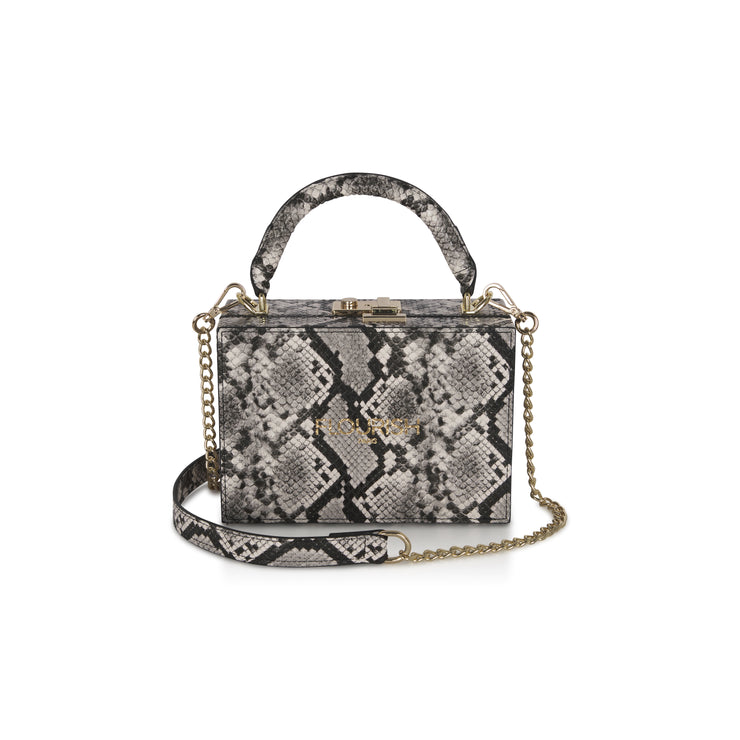 Flourish Paris Handbag Tijuana Snake Briefcase Front View with strap out on White Background