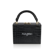 Flourish Paris Handbag Tijuana Black Croc Briefcase Front View on White Background