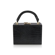 Flourish Paris Handbag Tijuana Black Croc Briefcase Back View on White Background