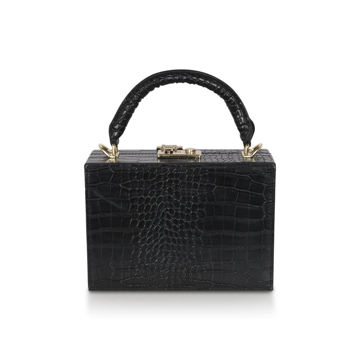 Flourish Paris Handbag Tijuana Black Croc Briefcase Back View on White Background